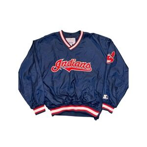 Vintage Starter Cleveland Indians Chief Wahoo Pullover Nylon Sz‎ Men's Large
